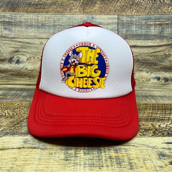 Chuck E. Cheese Mens Trucker Hat Red Snapback The Big Cheese 90s Nostalgia Cap - Picture 2 of 8